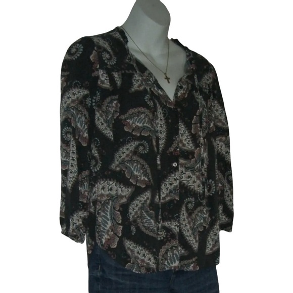 Ann Taylor Loft Blouse Button Down Paisley Peasant Boho Whimsygoth Cottage Tie P - Picture 4 of 9